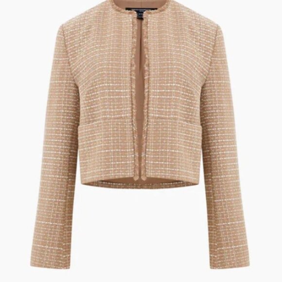 French Connection Women's Effie Boucle Open Front Jacket - Camel Sz 12,MSRP:138$ - Picture 2 of 3